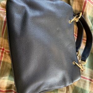 Black Leather Handbag with Gold Accents